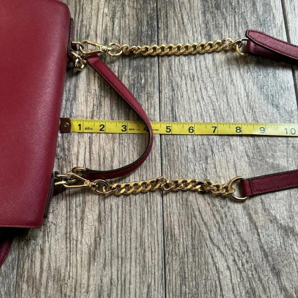 Michael Kors Brandi Womens Maroon Leather Gold Trim Top Handle Satchel Bag Purse - Picture 12 of 14